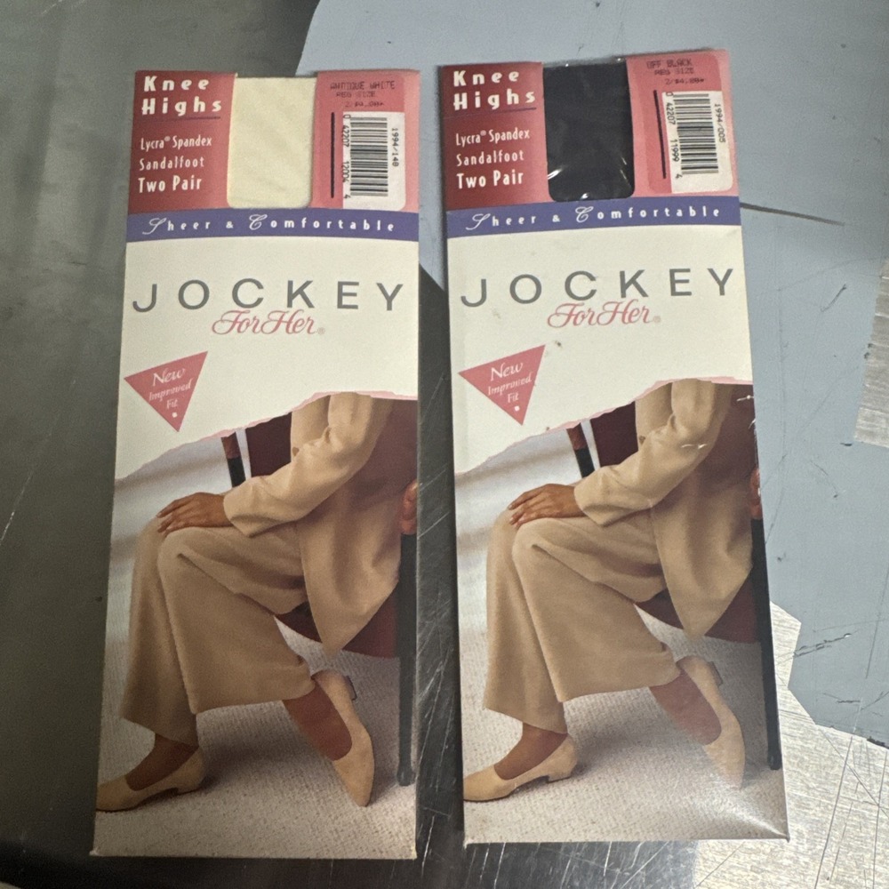 Vtg Jockey Knee Highs Sheer & Comfy Antique White Reg Size Black 1994 4 Pairs